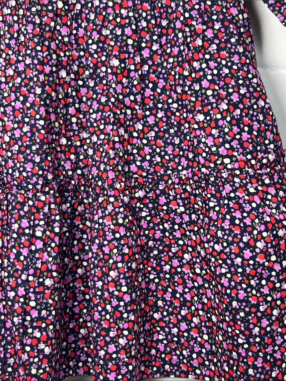 Baby GAP navy and purple floral print tiered ruffle puff sleeve cotton dress NWT